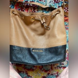 Tan and Black Color-block Adjustable Strap Michael Kors Shoulder or Crossbody